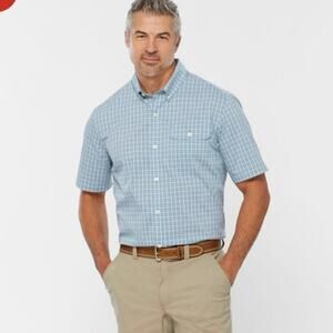 Duluth Trading Company Cotton Coolmax Blue Plaid Short Sleeve Button Down XL